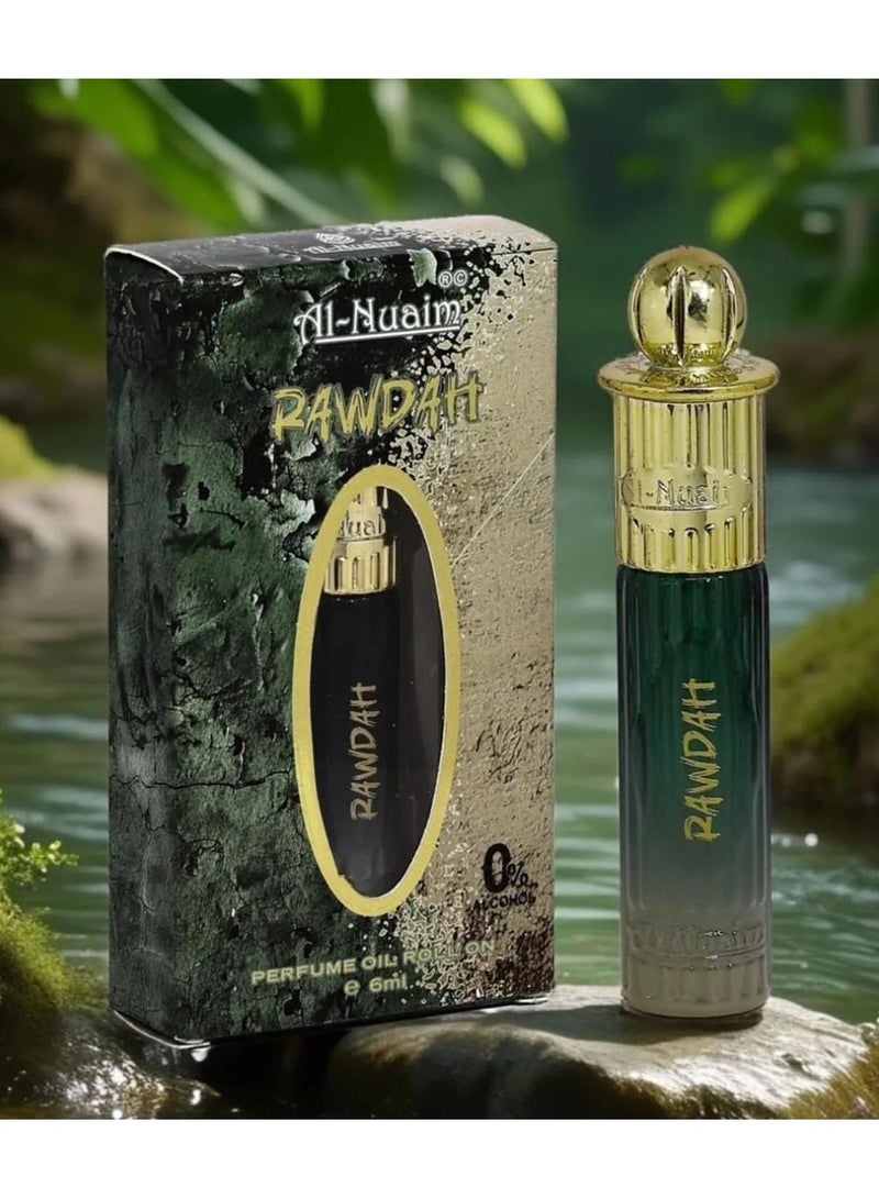 عطر النعيم روضة رول أون 6 مل | زيت عطري مركز للجنسين خالٍ من الكحول | عطر يدوم طويلاً برائحة الورد والعود والخشب والمسك للرجال والنساء | حجم مناسب للجيب
