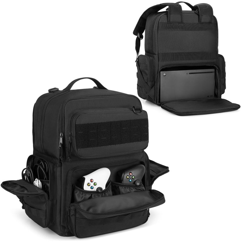 PGmoon Travel Tactical Backpack Compatible with Xbox Series X Console Carrying Case Bag with Individual Room for Console, Plenty of Pockets for Controllers, Headphone and More(Patent Design) - Image 1