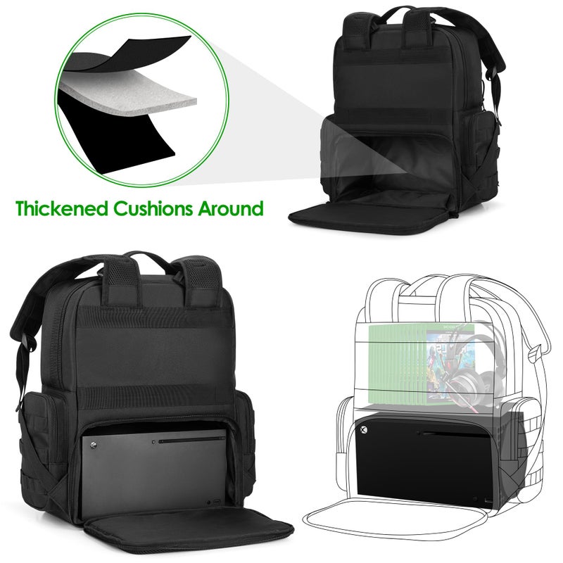 PGmoon Travel Tactical Backpack Compatible with Xbox Series X Console Carrying Case Bag with Individual Room for Console, Plenty of Pockets for Controllers, Headphone and More(Patent Design) - Image 2