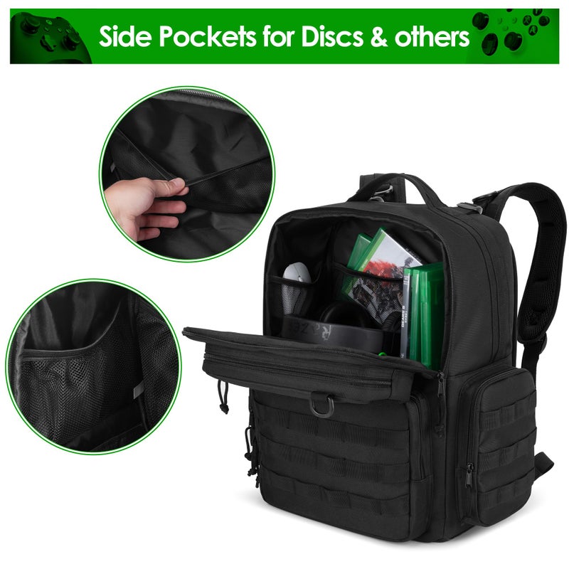 PGmoon Travel Tactical Backpack Compatible with Xbox Series X Console Carrying Case Bag with Individual Room for Console, Plenty of Pockets for Controllers, Headphone and More(Patent Design) - Image 4