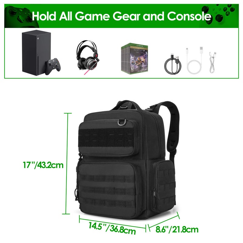 PGmoon Travel Tactical Backpack Compatible with Xbox Series X Console Carrying Case Bag with Individual Room for Console, Plenty of Pockets for Controllers, Headphone and More(Patent Design) - Image 5
