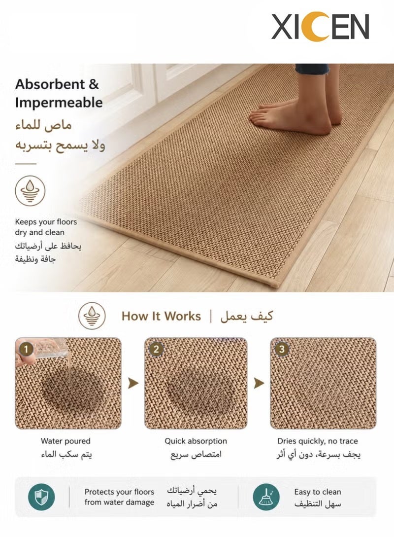 XICEN Kitchen Floor Mat 2pcs Set,  Non-slip Absorbent Natural Rubber Kitchen Carpet,  For Kitchen Floor,  Sink, Corridor, Living Room Balcony, Laundry Room (44*75+44*120cm) - Image 3