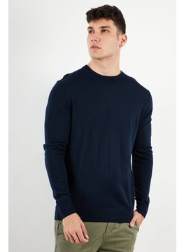 Tchibo Men Crew Neck Ribbed Long Sleeve Sweatshirt, Navy Blue  - Image 1