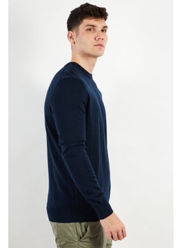 Tchibo Men Crew Neck Ribbed Long Sleeve Sweatshirt, Navy Blue  - Image 2