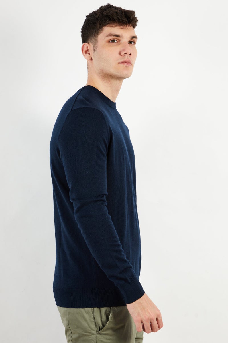 Tchibo Men Crew Neck Ribbed Long Sleeve Sweatshirt, Navy Blue  - Image 2