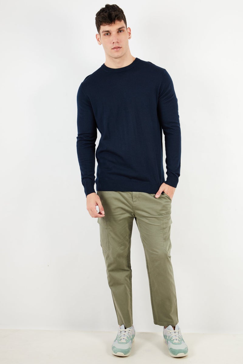 Tchibo Men Crew Neck Ribbed Long Sleeve Sweatshirt, Navy Blue  - Image 4