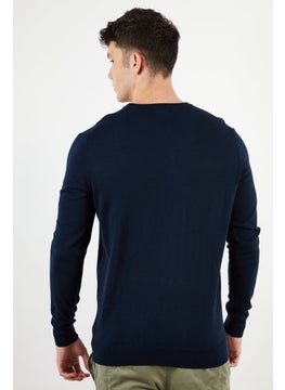 Tchibo Men Crew Neck Ribbed Long Sleeve Sweatshirt, Navy Blue  - Image 3