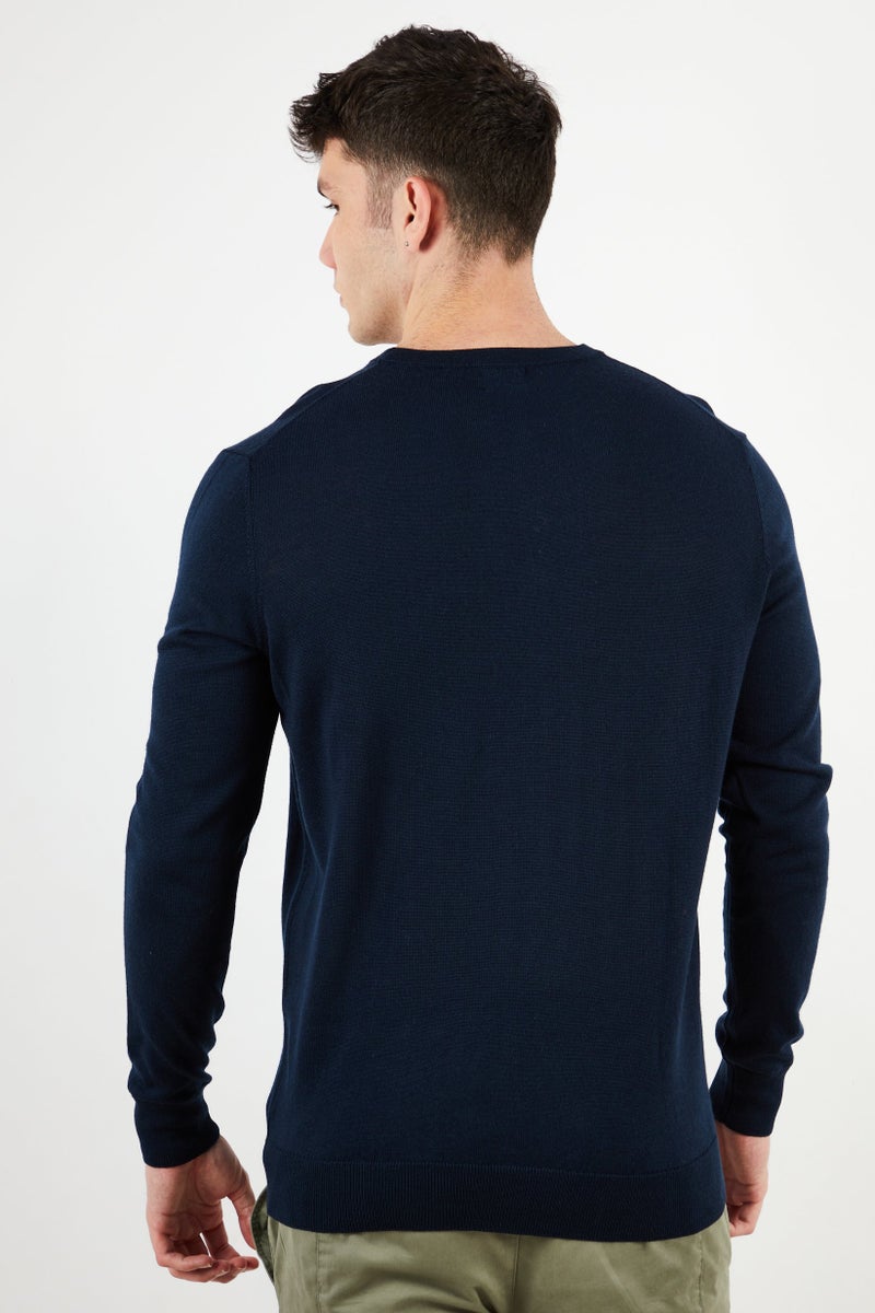 Tchibo Men Crew Neck Ribbed Long Sleeve Sweatshirt, Navy Blue  - Image 3