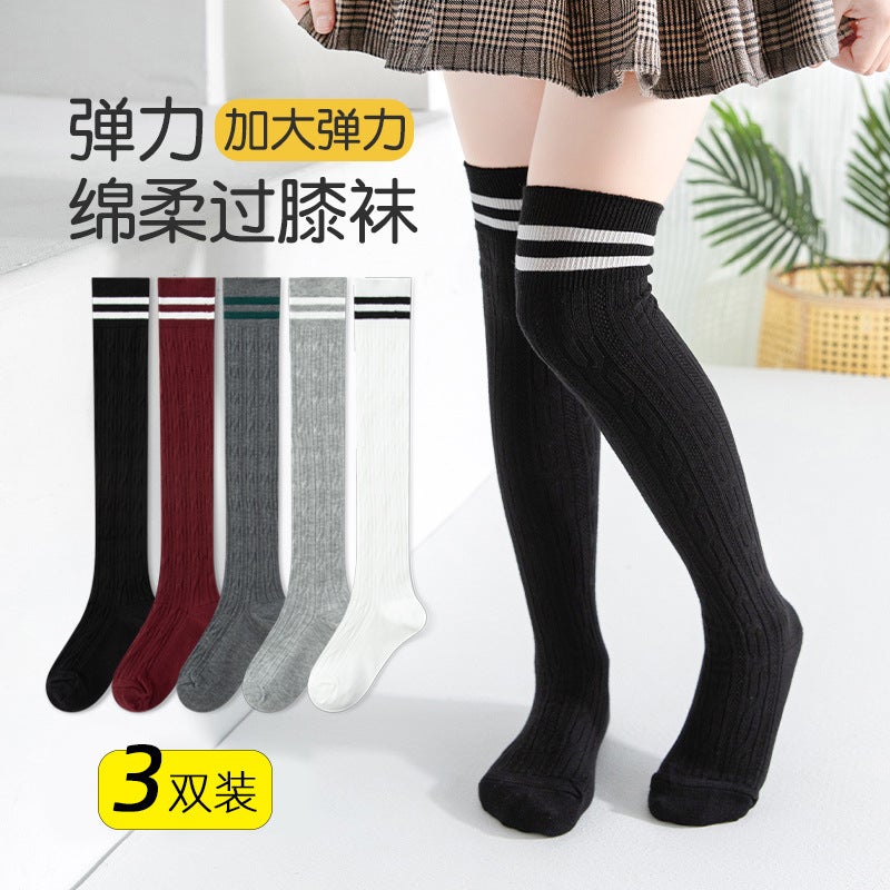 Children'S Twist Striped High Socks Two-Bar Over-The-Knee Socks Academic Style Japanese Stacked Socks Girls' Long Socks - Image 4