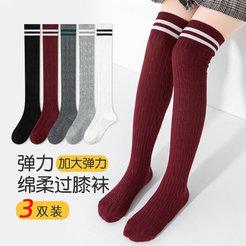 Children'S Twist Striped High Socks Two-Bar Over-The-Knee Socks Academic Style Japanese Stacked Socks Girls' Long Socks - Image 5