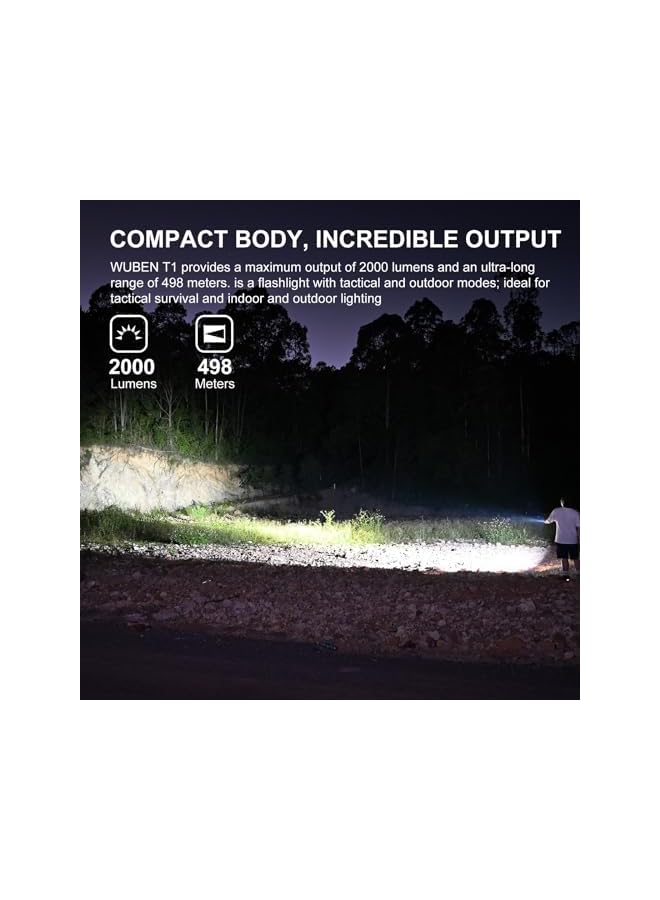 WUBEN T1 Tactical Flashlights 2000 High Lumens, Rechargeable Flashlight 498 Meters Long Beam Distance, Handheld Flash Light with Tactical Tail Button for Tactical Gear, Suvival, Emergencies, Outdoor - Image 3