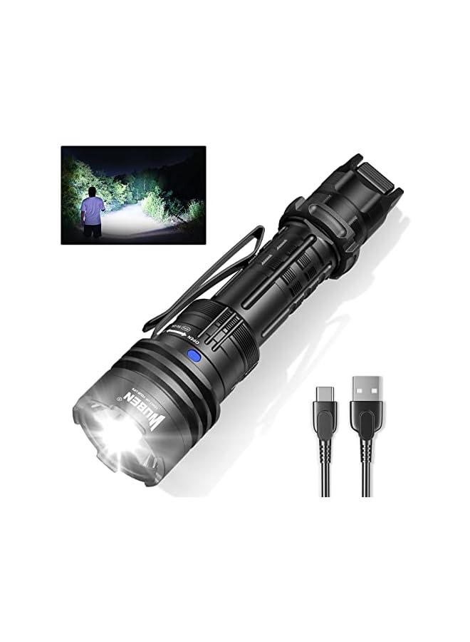 WUBEN T1 Tactical Flashlights 2000 High Lumens, Rechargeable Flashlight 498 Meters Long Beam Distance, Handheld Flash Light with Tactical Tail Button for Tactical Gear, Suvival, Emergencies, Outdoor - Image 2