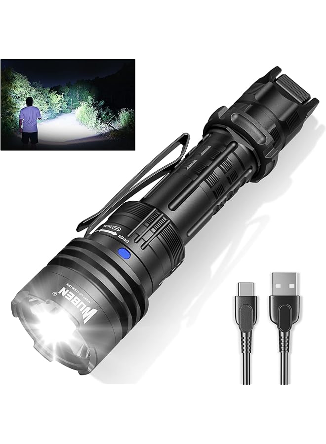 WUBEN T1 Tactical Flashlights 2000 High Lumens, Rechargeable Flashlight 498 Meters Long Beam Distance, Handheld Flash Light with Tactical Tail Button for Tactical Gear, Suvival, Emergencies, Outdoor - Image 1