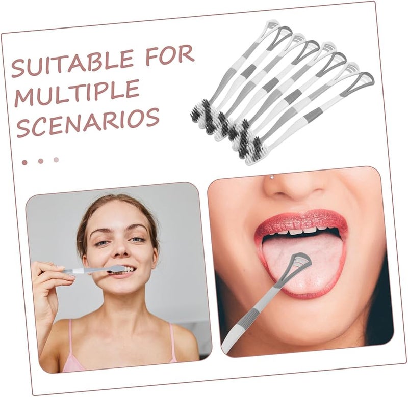 فرشاة أسنان سيليكون ناعمة مكشطة اللسان 8 قطع مجموعة العناية بالفم أزرق - Image 4