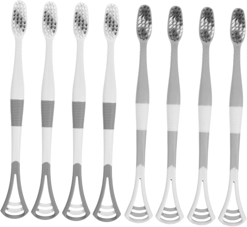 فرشاة أسنان سيليكون ناعمة مكشطة اللسان 8 قطع مجموعة العناية بالفم أزرق - Image 2