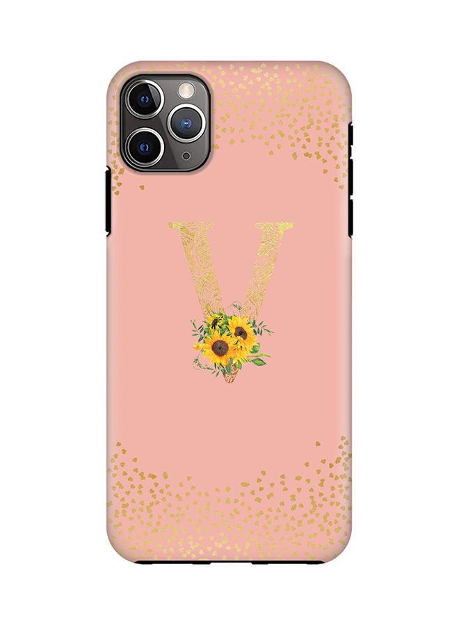 Stylizedd Monogram Tough Cover for Apple iPhone 11 Pro Max Case Custom Initials Letter Floral Mandala Pattern Tough Pro Dual Layer hybrid PC inner TPU protection Alphabet- V (Rose Pink) - Image 1