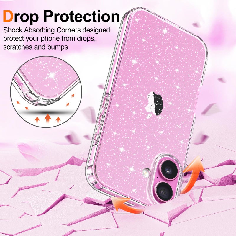 Hython for iPhone 16 Plus Case Glitter, Clear Glitter Sparkly Shiny Bling Sparkle Cute Cover, Anti-Scratch Soft TPU Thin Slim Fit Shockproof Protective Phone Cases for Women Girls, Clear Glitter - Image 4