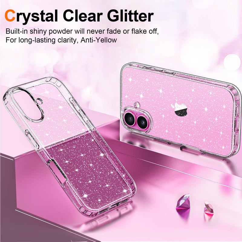 Hython for iPhone 16 Plus Case Glitter, Clear Glitter Sparkly Shiny Bling Sparkle Cute Cover, Anti-Scratch Soft TPU Thin Slim Fit Shockproof Protective Phone Cases for Women Girls, Clear Glitter - Image 2