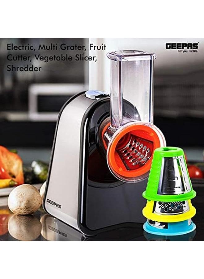 GEEPAS - 200W 4 In 1 Electric Salad Maker Electric Multi Grater Fruit Cutter Vegetable Slicer Shredder Food Processor Cylinder Design With 4 Cone Blades Set 2 Year Warranty - Image 1