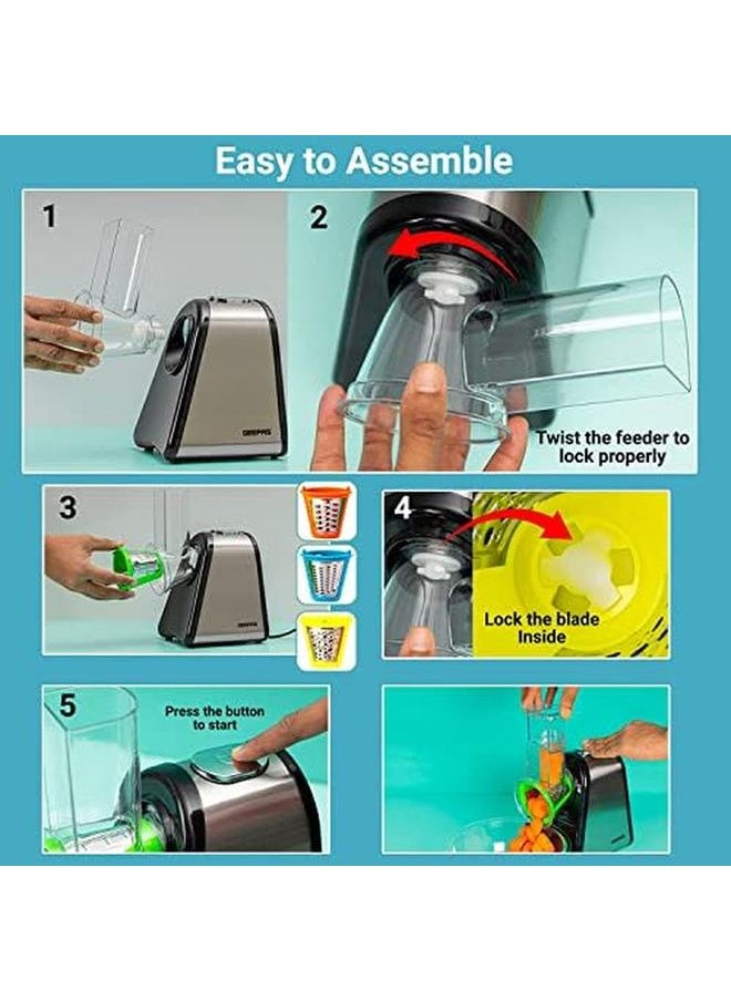 GEEPAS - 200W 4 In 1 Electric Salad Maker Electric Multi Grater Fruit Cutter Vegetable Slicer Shredder Food Processor Cylinder Design With 4 Cone Blades Set 2 Year Warranty - Image 1