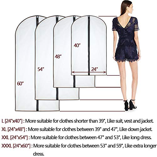 HomeClean Garment Bags for Hanging Clothes (Set of 6) Black Side Breathable Garment Bag Clothes Cover Clear Full Zipper Bags for Suit Clothes Storage (24'' x 48'', Black) - Image 2