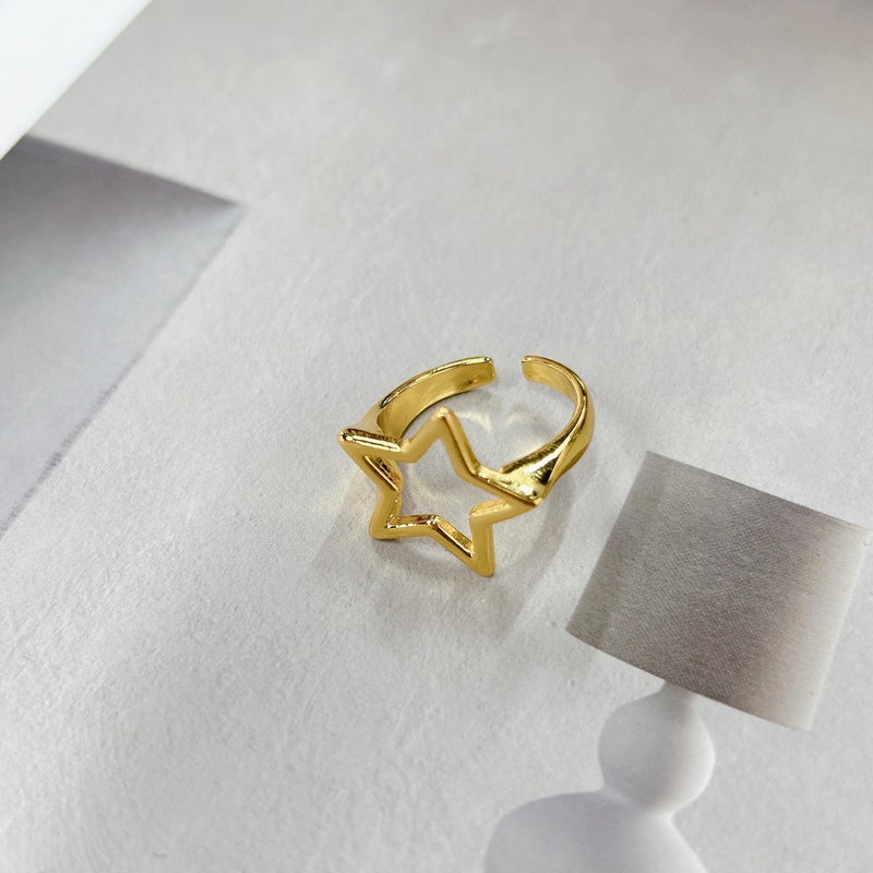 Cykdohy Y2K Hollow Star Open Band Statement Ring Punk Aesthetic for Women Men Stainless Steel Chunky Gothic Grunge Adjustable Stackable Finger Knuckle Rings Vintage Minimalist Silver Comfort Fit Jewelry (Gold) - Image 4