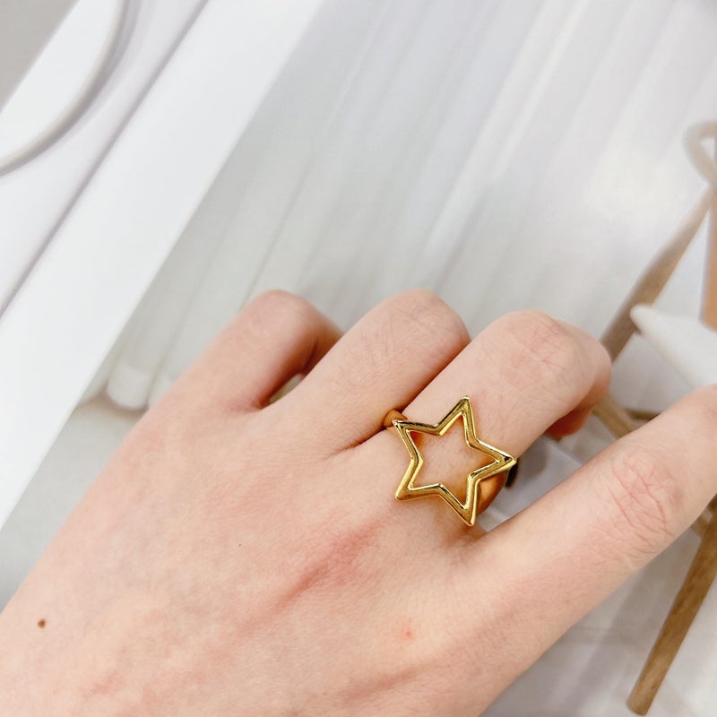 Cykdohy Y2K Hollow Star Open Band Statement Ring Punk Aesthetic for Women Men Stainless Steel Chunky Gothic Grunge Adjustable Stackable Finger Knuckle Rings Vintage Minimalist Silver Comfort Fit Jewelry (Gold) - Image 2