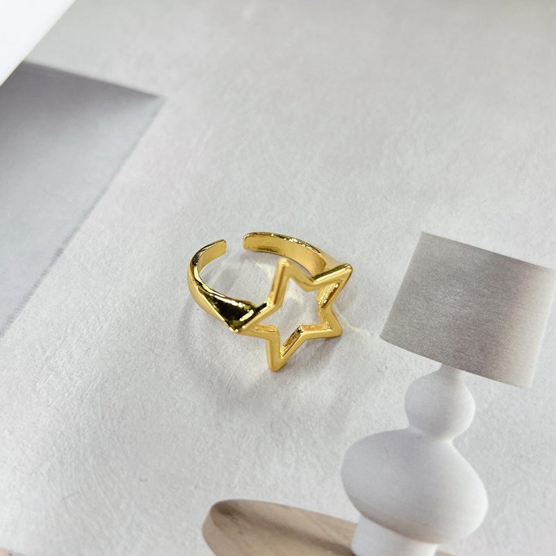Cykdohy Y2K Hollow Star Open Band Statement Ring Punk Aesthetic for Women Men Stainless Steel Chunky Gothic Grunge Adjustable Stackable Finger Knuckle Rings Vintage Minimalist Silver Comfort Fit Jewelry (Gold) - Image 5