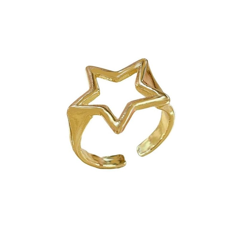 Cykdohy Y2K Hollow Star Open Band Statement Ring Punk Aesthetic for Women Men Stainless Steel Chunky Gothic Grunge Adjustable Stackable Finger Knuckle Rings Vintage Minimalist Silver Comfort Fit Jewelry (Gold) - Image 1