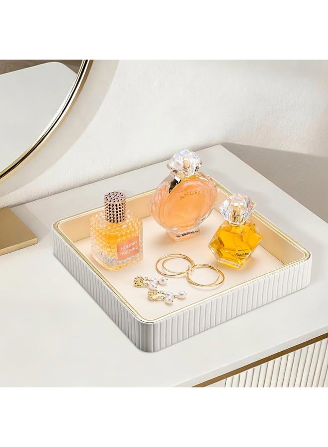 GORESE Square Nightstand Tray Perfume Organizer, Leather Decorative Tray, Purse Bowl Catch All Trays for Trinket Keys, Valet Jewelry Trays for Vanity, Gift for Women & Men, Cream White(9.3'' × 9.3'') - Image 4