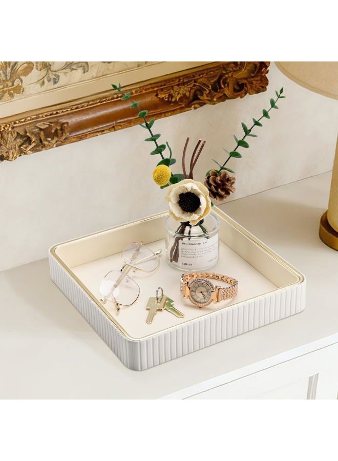 GORESE Square Nightstand Tray Perfume Organizer, Leather Decorative Tray, Purse Bowl Catch All Trays for Trinket Keys, Valet Jewelry Trays for Vanity, Gift for Women & Men, Cream White(9.3'' × 9.3'') - Image 5