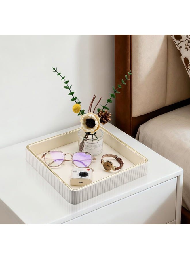 GORESE Square Nightstand Tray Perfume Organizer, Leather Decorative Tray, Purse Bowl Catch All Trays for Trinket Keys, Valet Jewelry Trays for Vanity, Gift for Women & Men, Cream White(9.3'' × 9.3'') - Image 2