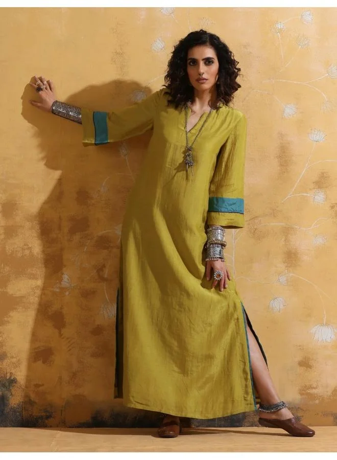 ترو برونز trueBrowns Lime Muslin Silk Straight Maxi Dress