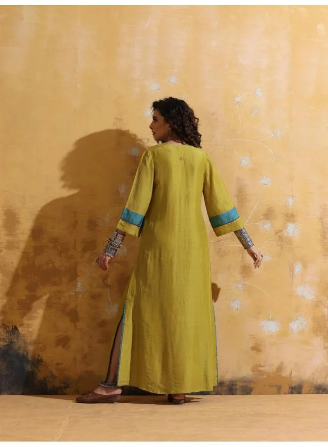 ترو برونز trueBrowns Lime Muslin Silk Straight Maxi Dress