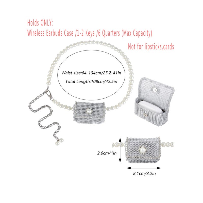 Ayliss Chain Belt Bag for Women Pearl Crossbody Waist Purse Y2K Fanny Pack Pearl Mini Belt Bag Purse Sparkly Rhinestone (Silver) - Image 2
