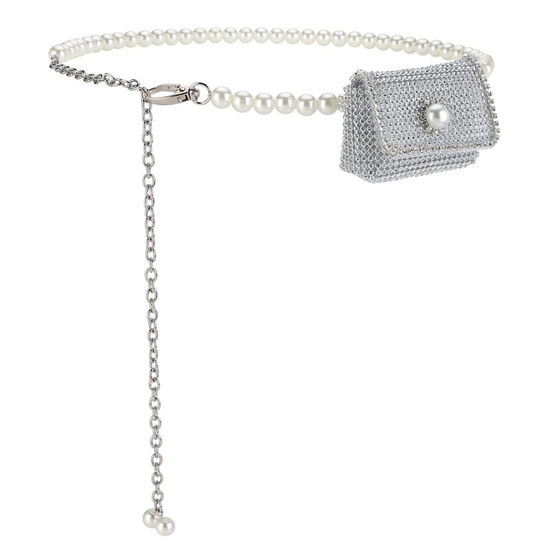 Ayliss Chain Belt Bag for Women Pearl Crossbody Waist Purse Y2K Fanny Pack Pearl Mini Belt Bag Purse Sparkly Rhinestone (Silver) - Image 1