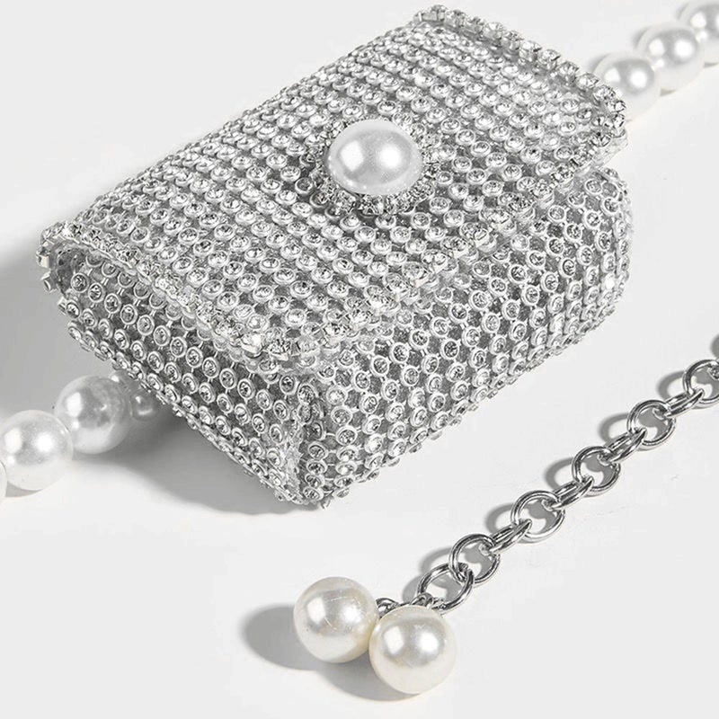 Ayliss Chain Belt Bag for Women Pearl Crossbody Waist Purse Y2K Fanny Pack Pearl Mini Belt Bag Purse Sparkly Rhinestone (Silver) - Image 5