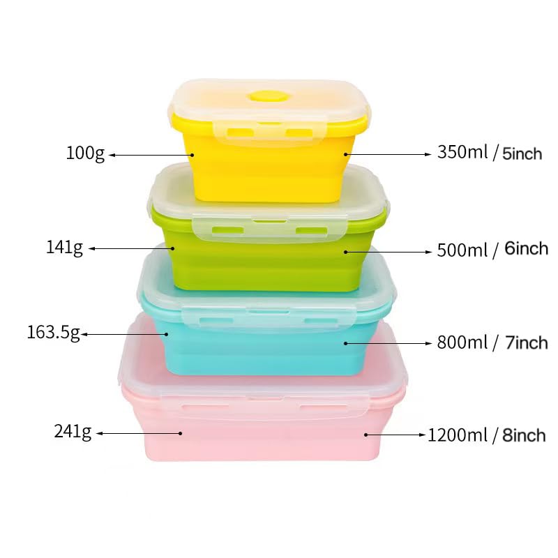 CozyKit Set of 4, Collapsible Silicone Food Storage Container, Leftover Meal Box for Kitchen, Lunch Boxes with Clip-on Lid, Stackable, Space Saving, Dishwasher Safe, BPA Free - Image 2