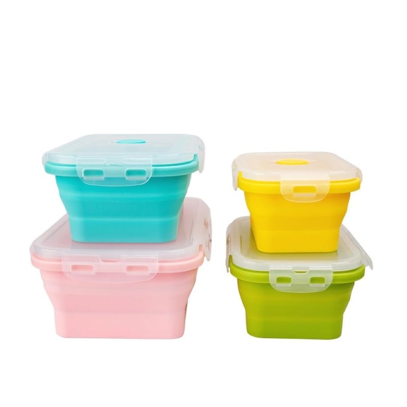 CozyKit Set of 4, Collapsible Silicone Food Storage Container, Leftover Meal Box for Kitchen, Lunch Boxes with Clip-on Lid, Stackable, Space Saving, Dishwasher Safe, BPA Free - Image 5