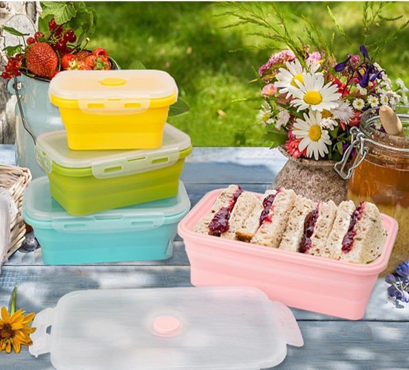 CozyKit Set of 4, Collapsible Silicone Food Storage Container, Leftover Meal Box for Kitchen, Lunch Boxes with Clip-on Lid, Stackable, Space Saving, Dishwasher Safe, BPA Free - Image 3