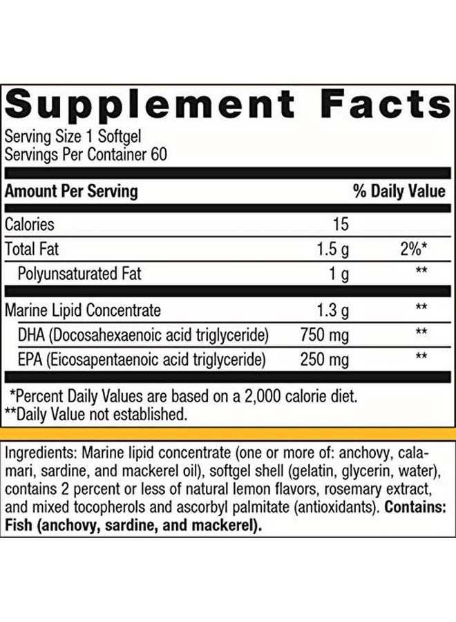 Omegagenics Neuro 1000 750 Mg Dha And 250 Mg Epa Concentrated Purified Source Of Omega 3 Fatty Acids 60 Count