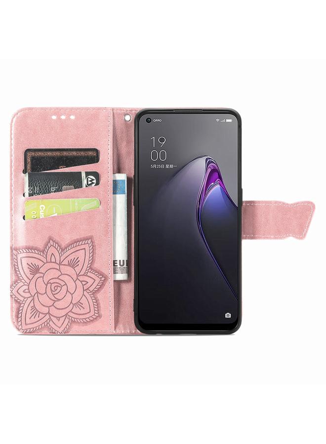 S-TOP Case For OPPO Reno8 Butterfly Love Flower Embossed Flip Leather Phone Case - Image 3