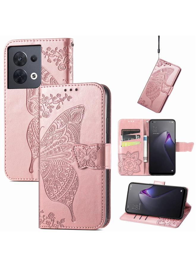 S-TOP Case For OPPO Reno8 Butterfly Love Flower Embossed Flip Leather Phone Case - Image 1