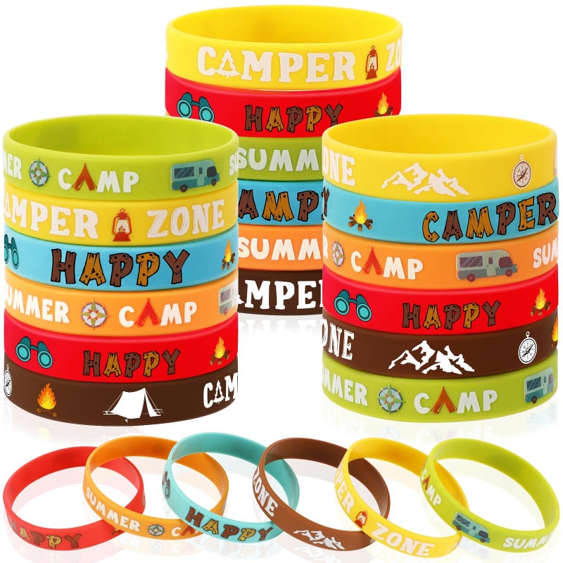 JUNEBRUSHS 42pcs Camping Party Favors Silicone Bracelets for Adults Camping Adventure Birthday Party Decorations Gift Supplies - Image 2