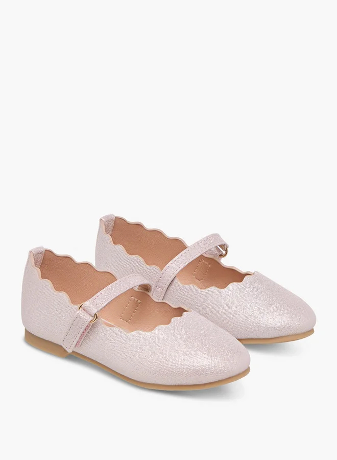 JUNIORS Girls Scallop Hem Ballerina Shoes with Hook and Loop Closure