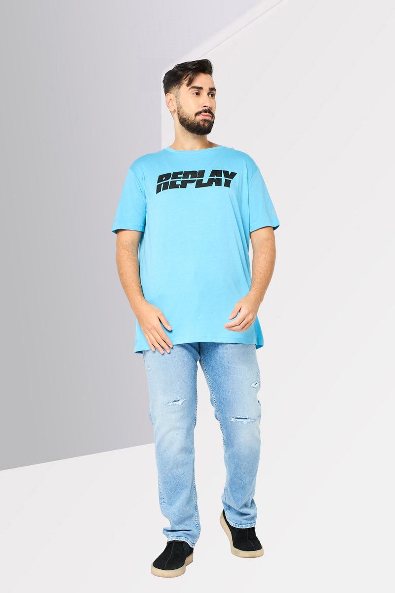 Replay Men Crew Neck Short Sleeve Brand Logo T-Shirt, Light Blue - Image 2