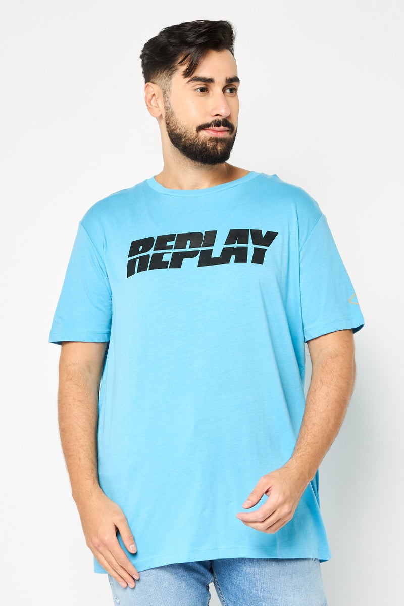 Replay Men Crew Neck Short Sleeve Brand Logo T-Shirt, Light Blue - Image 1