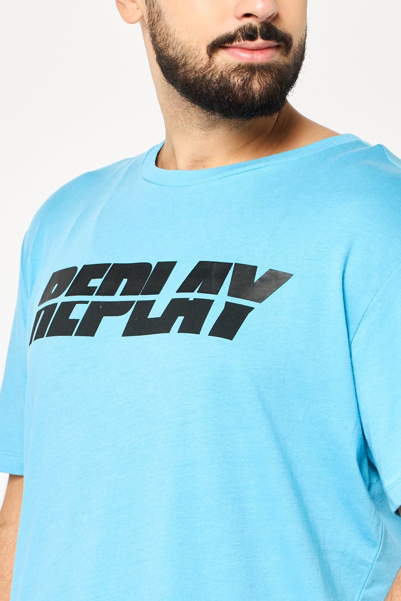 Replay Men Crew Neck Short Sleeve Brand Logo T-Shirt, Light Blue - Image 3