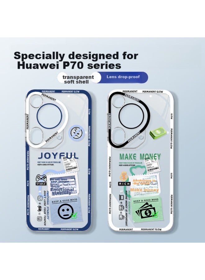 Xp Compatible Huawei Pura70ultra Phone Case, Full Lens Protection, P70ultra Transparent Soft Case, Heat Dissipation Silicone, Creative Design For Men And Women, Couples Anti-drop - Blue Frame, No Outburst - Image 1