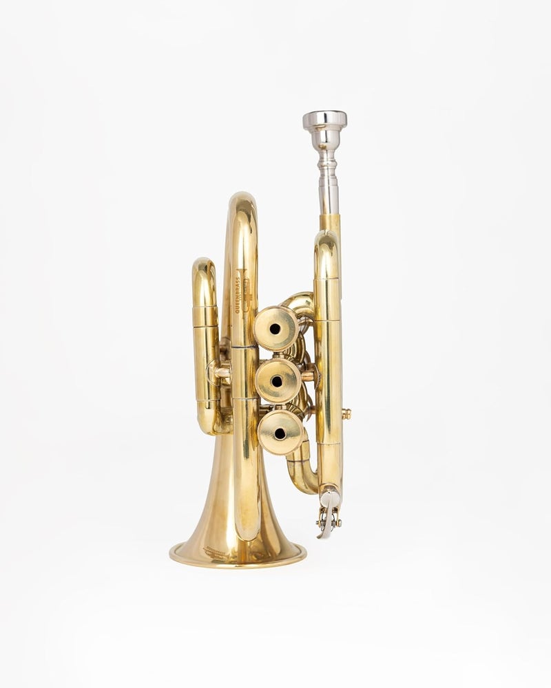 QUEENBRASS Pocket Trumpet in Bb Pitch – Full Brass Finish with Red Valve Accents | Compact Trumpet with Mouthpiece & Case for Beginners & Students - Image 4